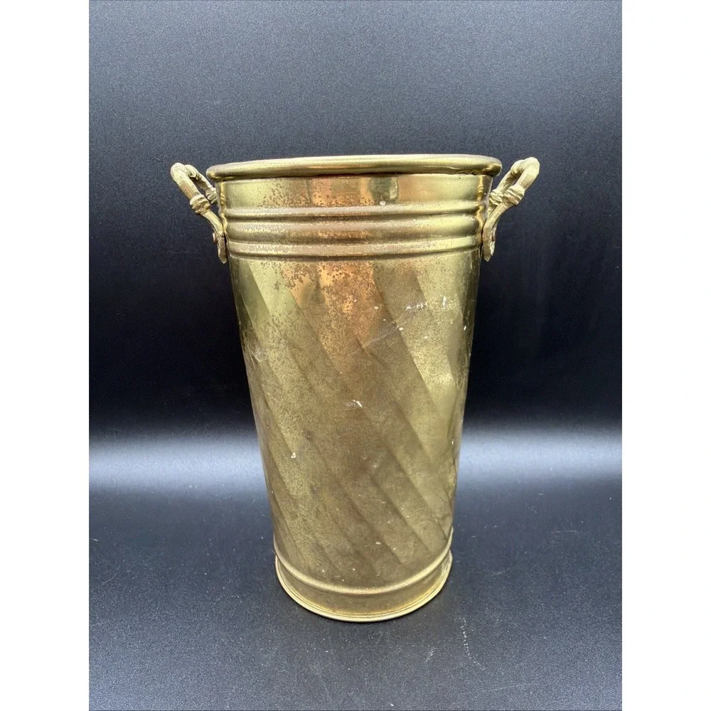 Vintage Brass Bucket French Flower Market Vase 7.5